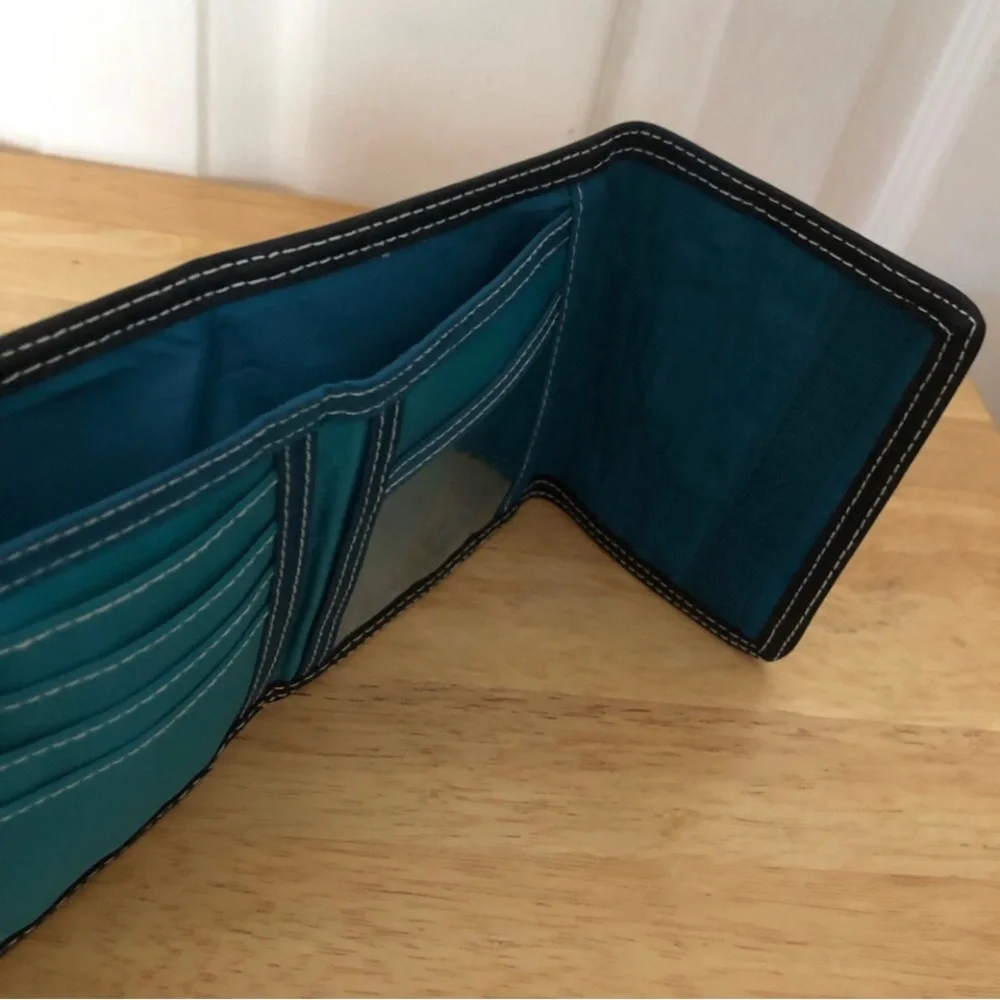 WDW wallet fabric billfold Disney blue nylon trifold change pocket card holder